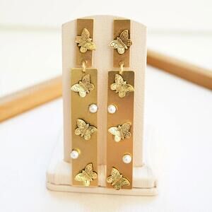 Yochi Pearly Butterfly Geo Earrings 18k Gold